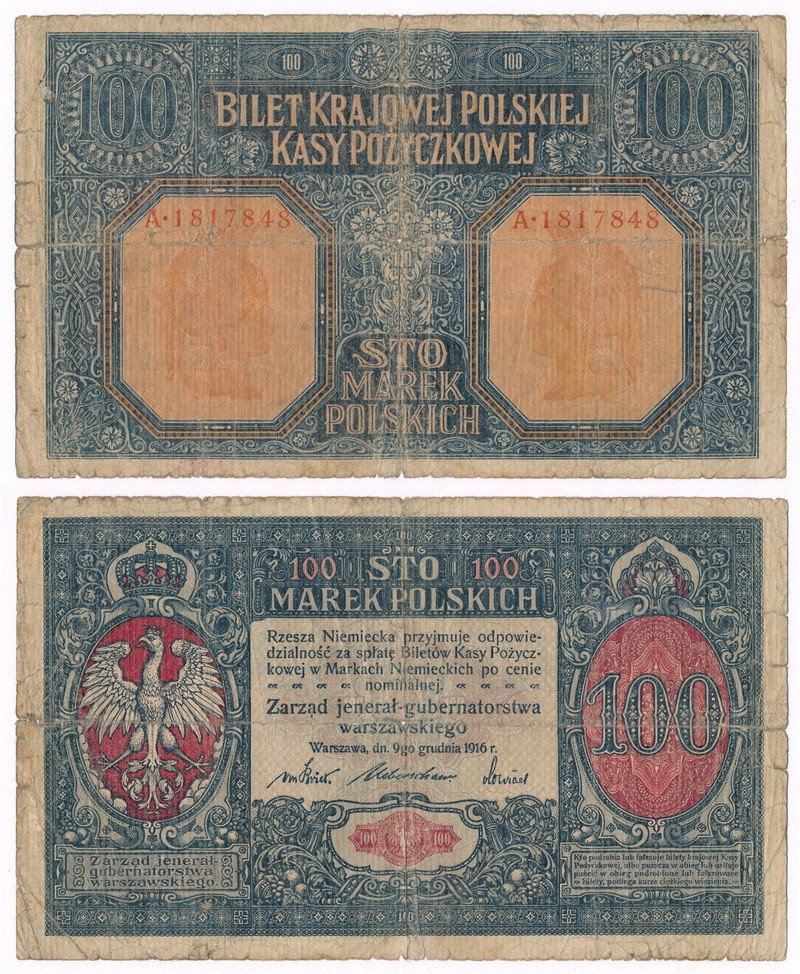Banknoty. 100 marek polskich 1916 zestaw 2 sztuk RZADKOŚĆ
